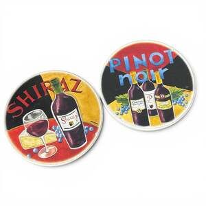 2 Vintage Style Ceramic Wine Coasters Shiraz Pinot Noir Cork Back Bar Decor